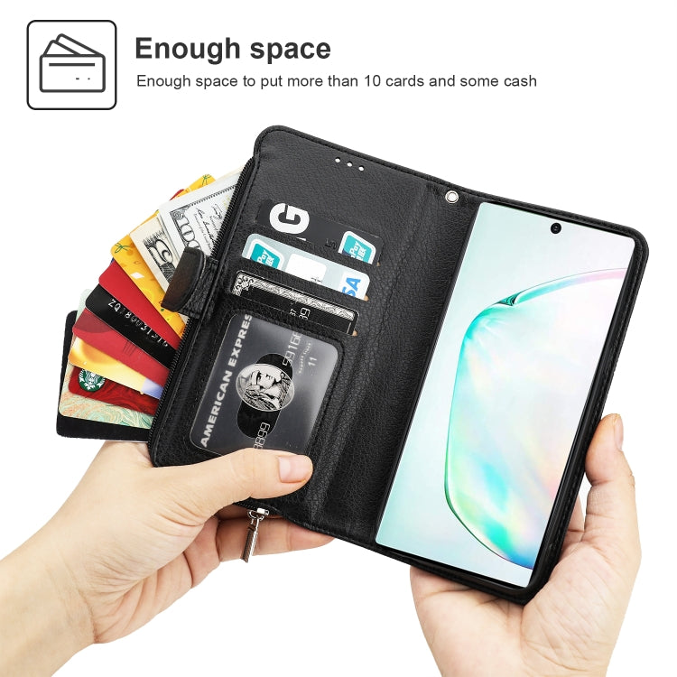 For Samsung Galaxy Note10+ Microfiber Zipper Horizontal Flip Leather Case