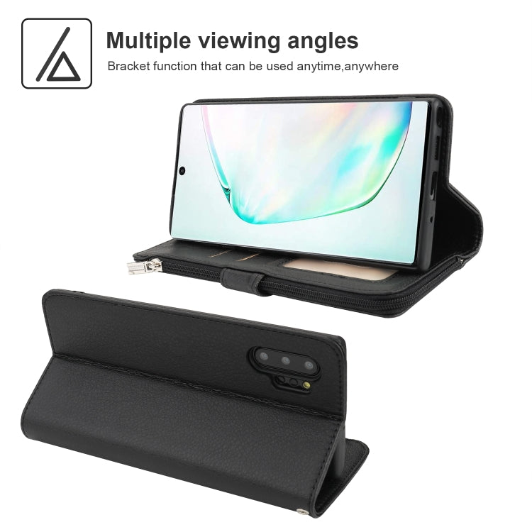 For Samsung Galaxy Note10+ Microfiber Zipper Horizontal Flip Leather Case