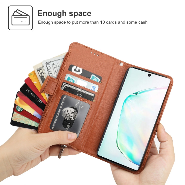 For Samsung Galaxy Note10+ Microfiber Zipper Horizontal Flip Leather Case