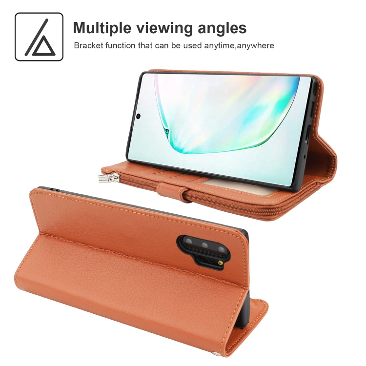 For Samsung Galaxy Note10+ Microfiber Zipper Horizontal Flip Leather Case
