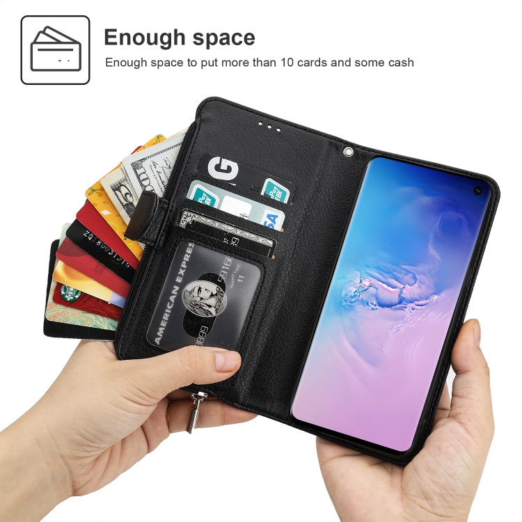 For Samsung Galaxy S10 Microfiber Zipper Horizontal Flip Leather Case