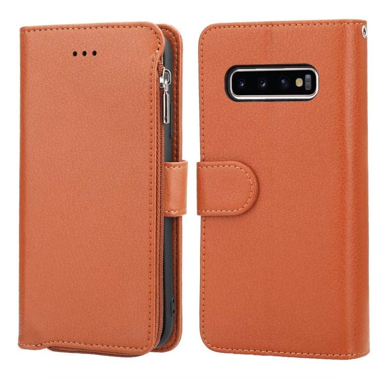For Samsung Galaxy S10 Microfiber Zipper Horizontal Flip Leather Case
