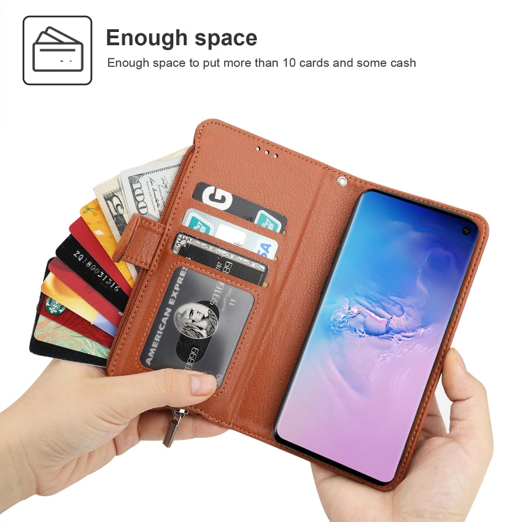 For Samsung Galaxy S10 Microfiber Zipper Horizontal Flip Leather Case