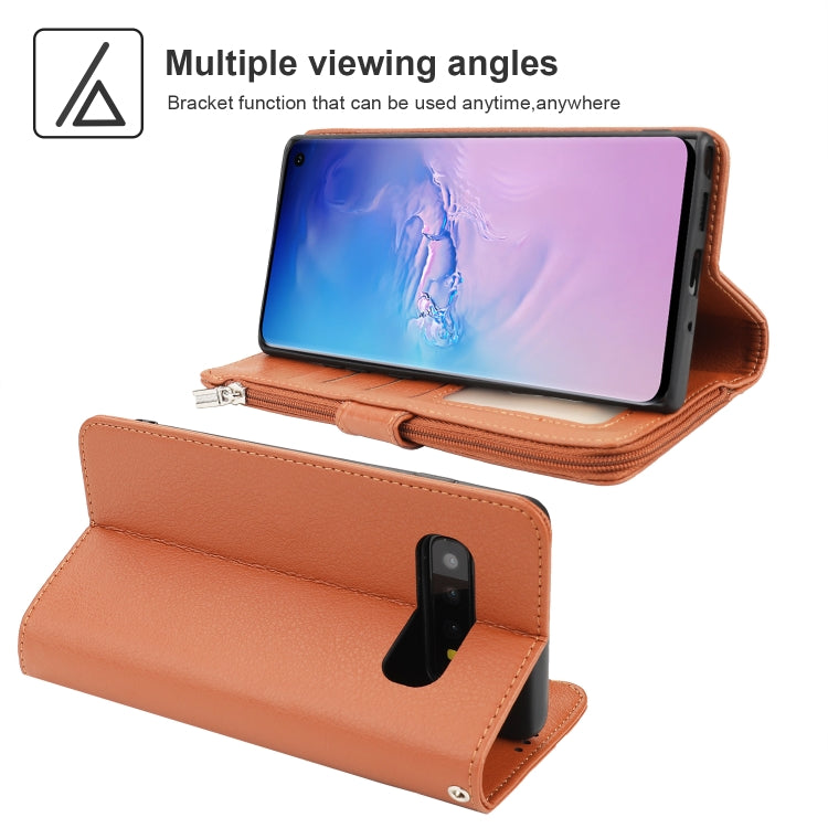 For Samsung Galaxy S10 Microfiber Zipper Horizontal Flip Leather Case