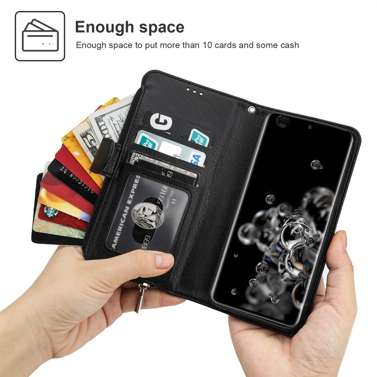 For Samsung Galaxy S20 Ultra Microfiber Zipper Horizontal Flip Leather Case