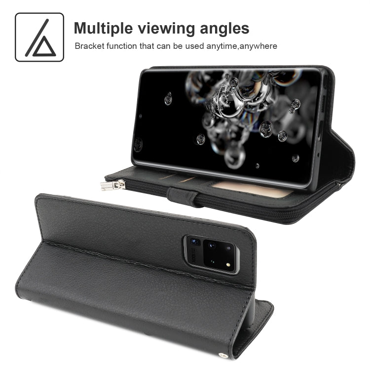 For Samsung Galaxy S20 Ultra Microfiber Zipper Horizontal Flip Leather Case