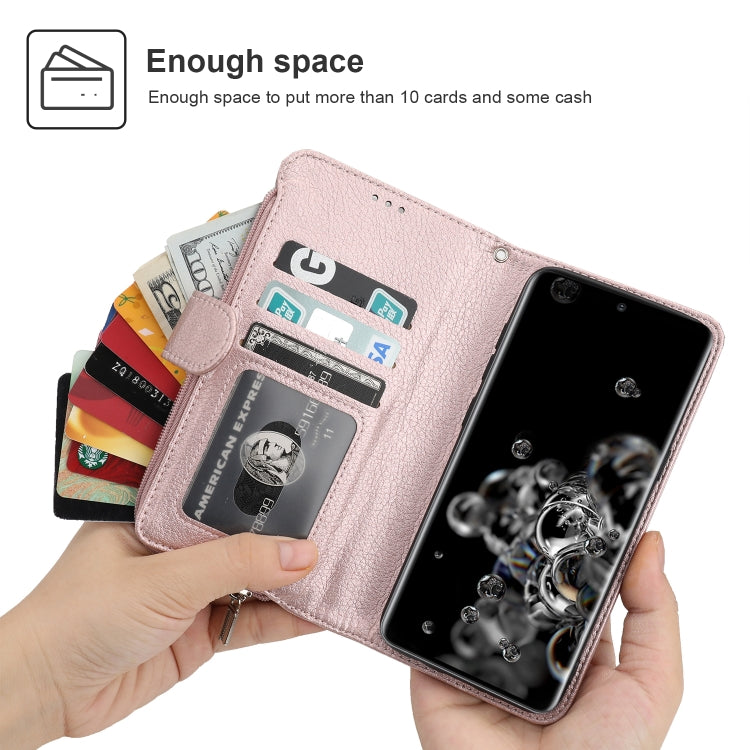 For Samsung Galaxy S20 Ultra Microfiber Zipper Horizontal Flip Leather Case