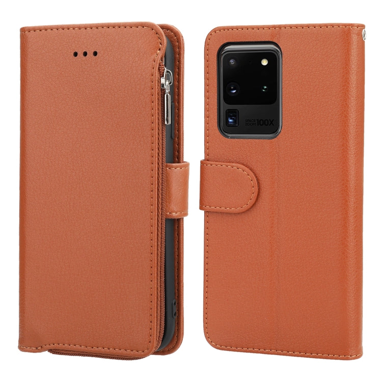 For Samsung Galaxy S20 Ultra Microfiber Zipper Horizontal Flip Leather Case