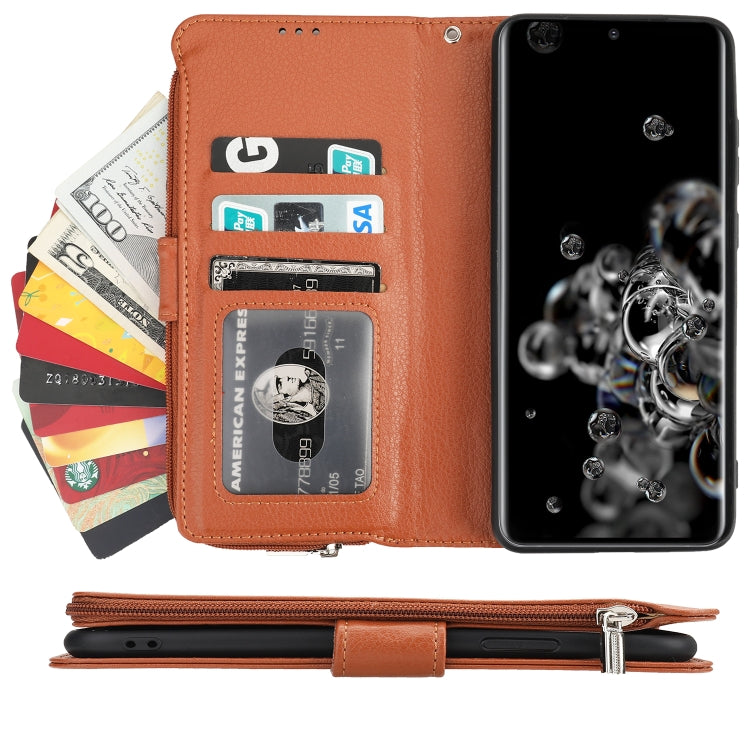For Samsung Galaxy S20 Ultra Microfiber Zipper Horizontal Flip Leather Case