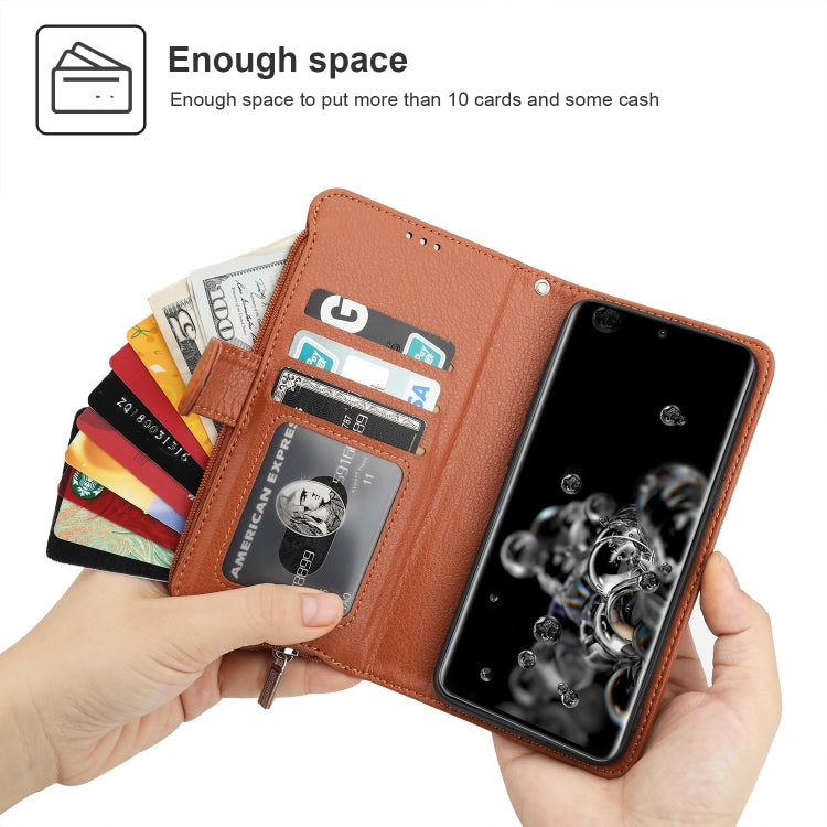 For Samsung Galaxy S20 Ultra Microfiber Zipper Horizontal Flip Leather Case