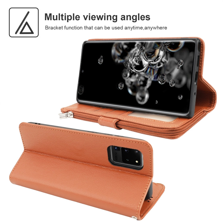 For Samsung Galaxy S20 Ultra Microfiber Zipper Horizontal Flip Leather Case