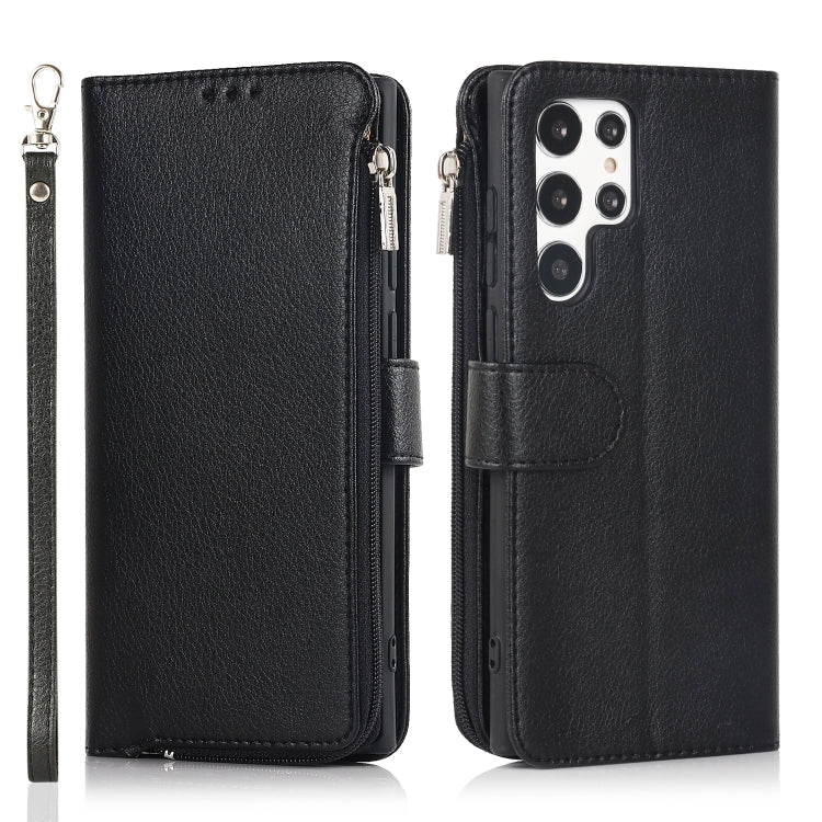 For Samsung Galaxy S22 Ultra 5G Microfiber Zipper Horizontal Flip Leather Case
