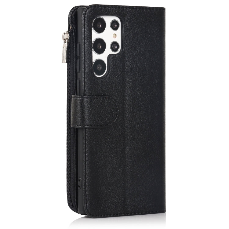 For Samsung Galaxy S22 Ultra 5G Microfiber Zipper Horizontal Flip Leather Case