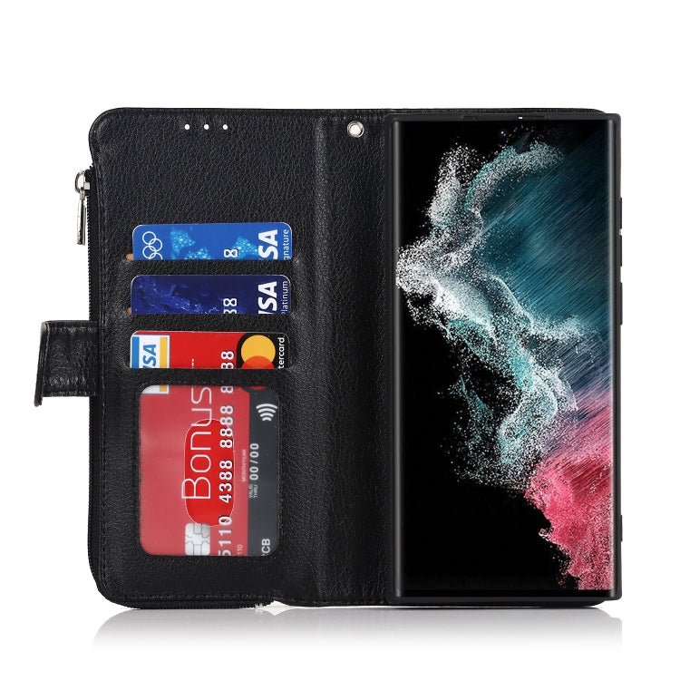 For Samsung Galaxy S22 Ultra 5G Microfiber Zipper Horizontal Flip Leather Case