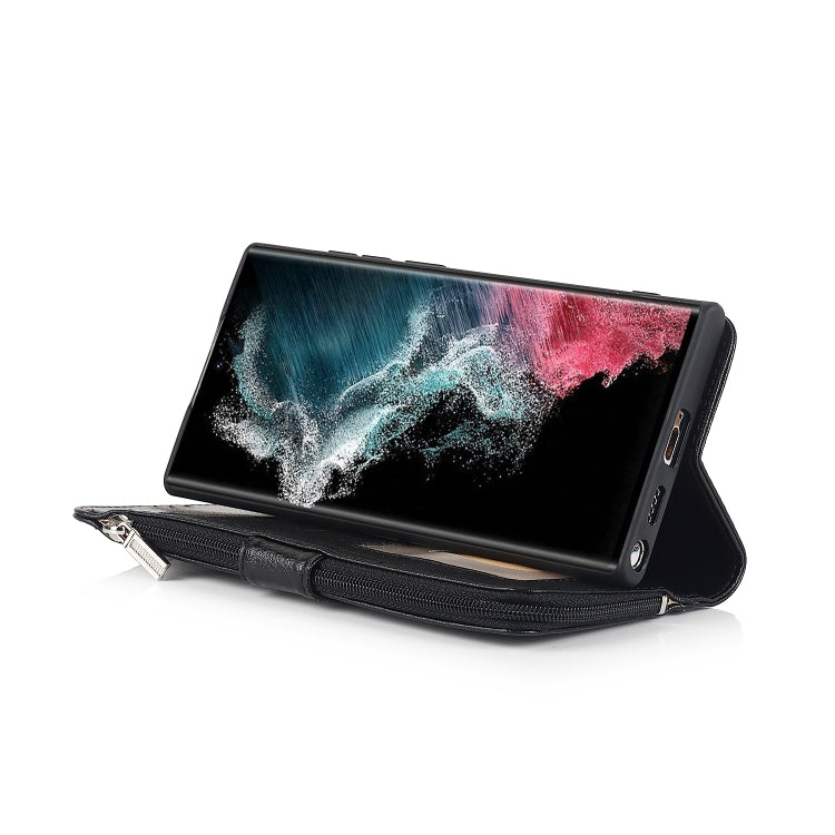 For Samsung Galaxy S22 Ultra 5G Microfiber Zipper Horizontal Flip Leather Case