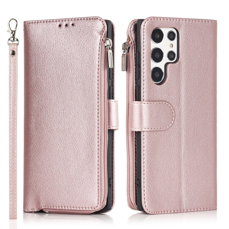 For Samsung Galaxy S22 Ultra 5G Microfiber Zipper Horizontal Flip Leather Case