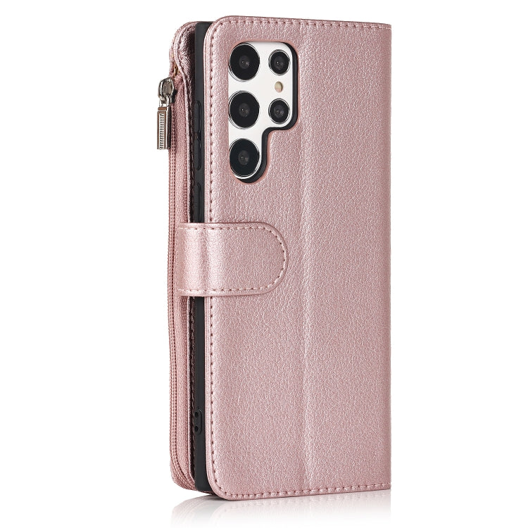 For Samsung Galaxy S22 Ultra 5G Microfiber Zipper Horizontal Flip Leather Case
