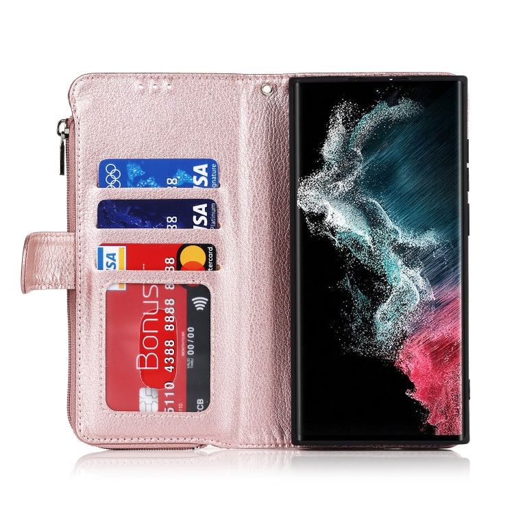 For Samsung Galaxy S22 Ultra 5G Microfiber Zipper Horizontal Flip Leather Case