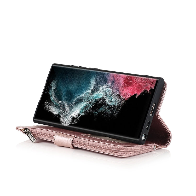 For Samsung Galaxy S22 Ultra 5G Microfiber Zipper Horizontal Flip Leather Case