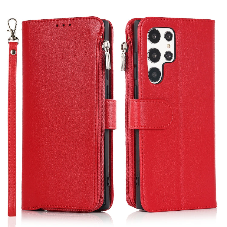 For Samsung Galaxy S22 Ultra 5G Microfiber Zipper Horizontal Flip Leather Case