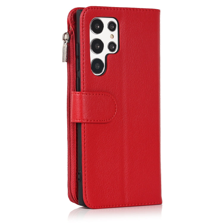 For Samsung Galaxy S22 Ultra 5G Microfiber Zipper Horizontal Flip Leather Case