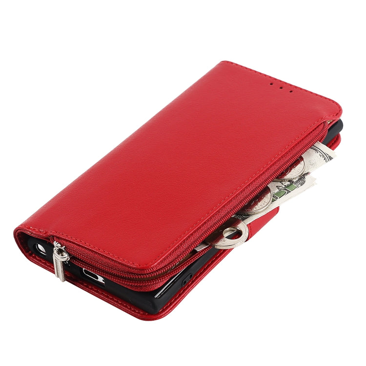 For Samsung Galaxy S22 Ultra 5G Microfiber Zipper Horizontal Flip Leather Case