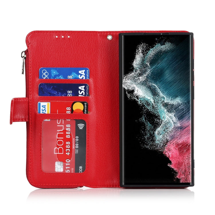 For Samsung Galaxy S22 Ultra 5G Microfiber Zipper Horizontal Flip Leather Case