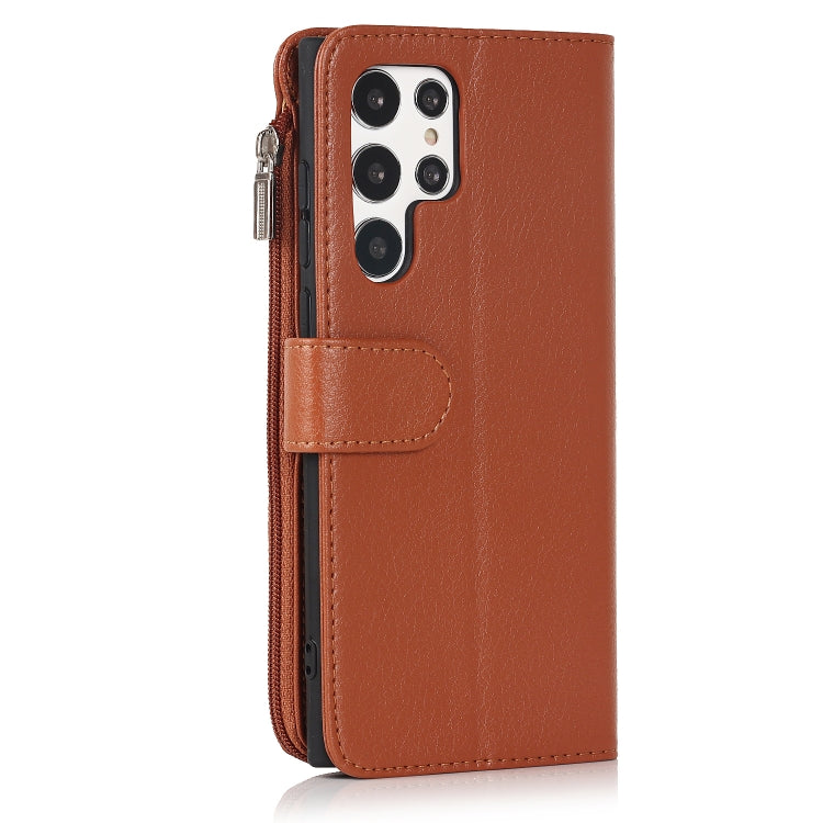 For Samsung Galaxy S22 Ultra 5G Microfiber Zipper Horizontal Flip Leather Case