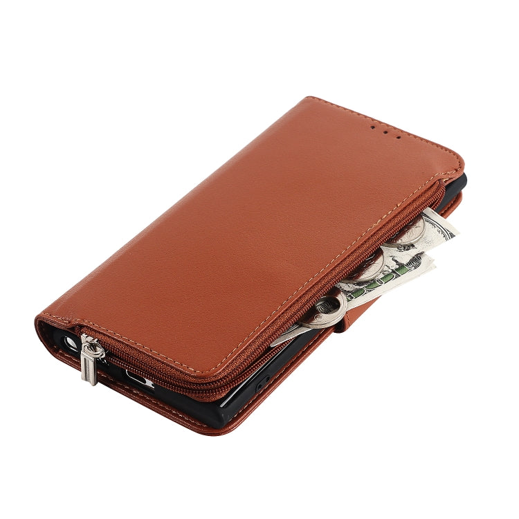 For Samsung Galaxy S22 Ultra 5G Microfiber Zipper Horizontal Flip Leather Case