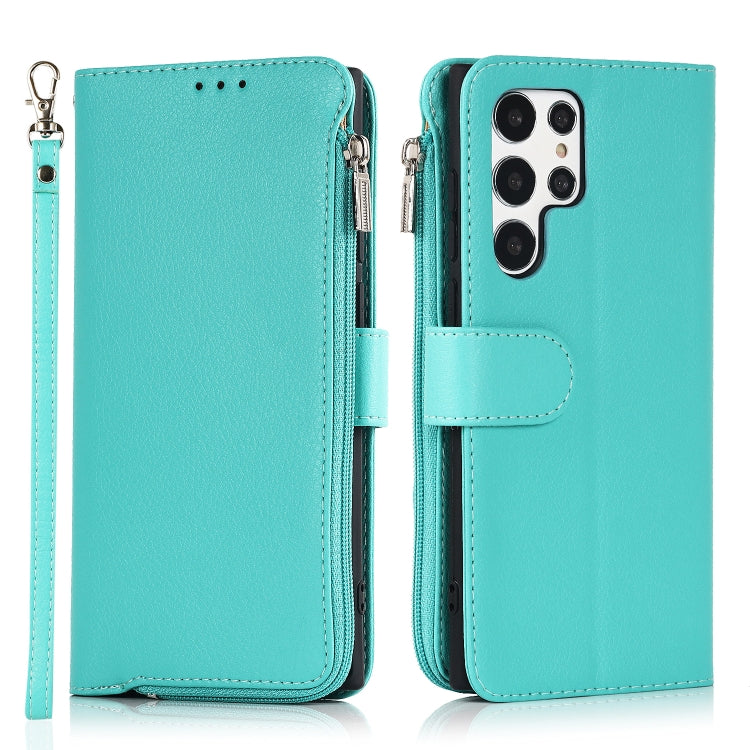 For Samsung Galaxy S22 Ultra 5G Microfiber Zipper Horizontal Flip Leather Case