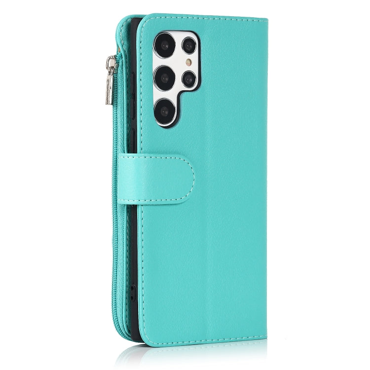 For Samsung Galaxy S22 Ultra 5G Microfiber Zipper Horizontal Flip Leather Case