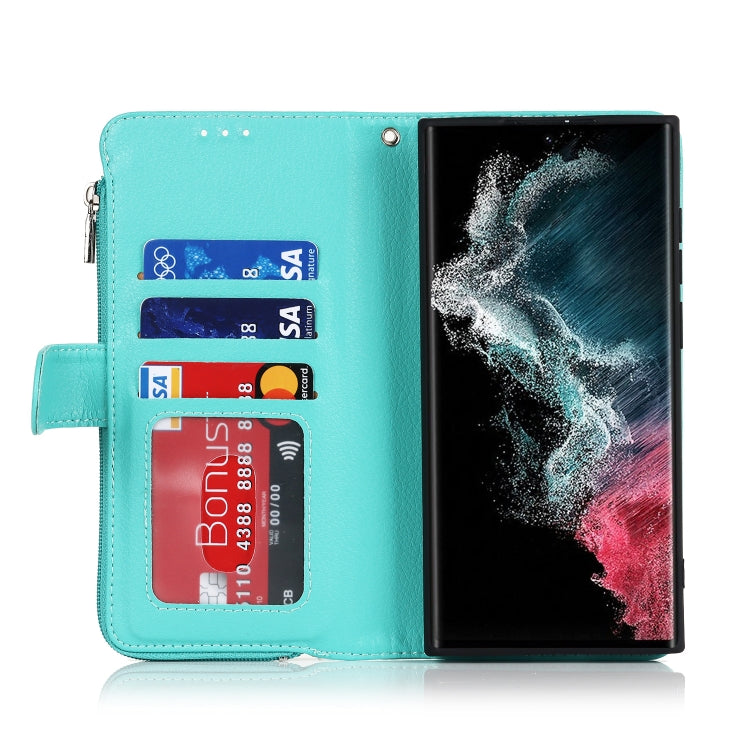 For Samsung Galaxy S22 Ultra 5G Microfiber Zipper Horizontal Flip Leather Case
