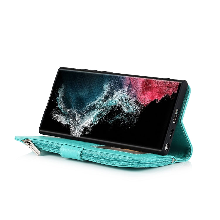 For Samsung Galaxy S22 Ultra 5G Microfiber Zipper Horizontal Flip Leather Case