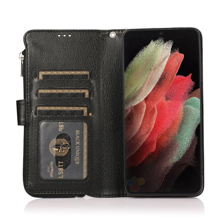For Samsung Galaxy S21 Ultra 5G Microfiber Zipper Horizontal Flip Leather Case