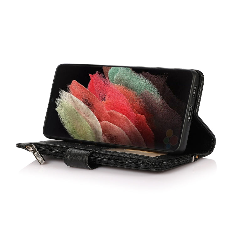 For Samsung Galaxy S21 Ultra 5G Microfiber Zipper Horizontal Flip Leather Case