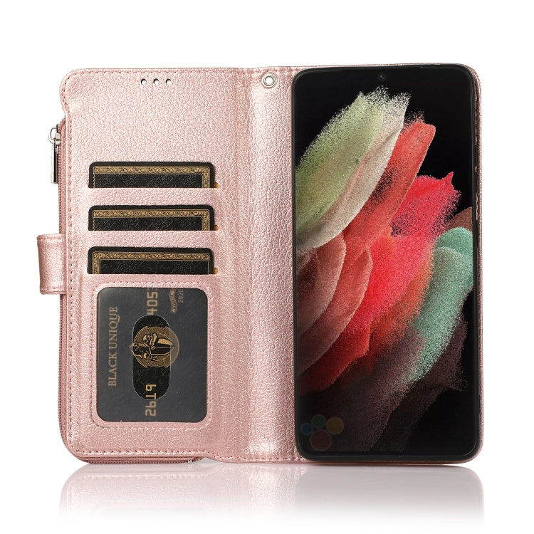 For Samsung Galaxy S21 Ultra 5G Microfiber Zipper Horizontal Flip Leather Case