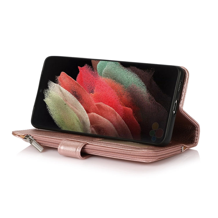 For Samsung Galaxy S21 Ultra 5G Microfiber Zipper Horizontal Flip Leather Case