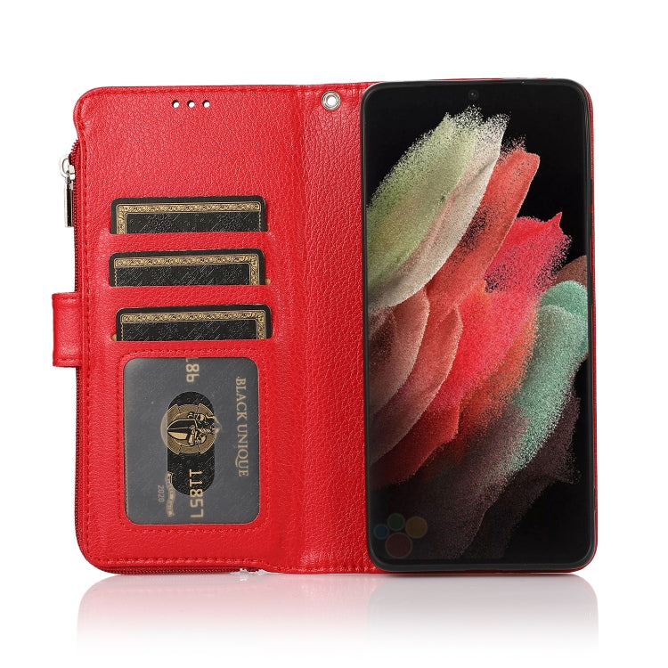 For Samsung Galaxy S21 Ultra 5G Microfiber Zipper Horizontal Flip Leather Case