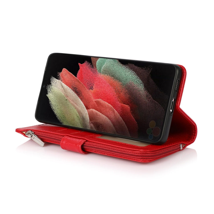 For Samsung Galaxy S21 Ultra 5G Microfiber Zipper Horizontal Flip Leather Case