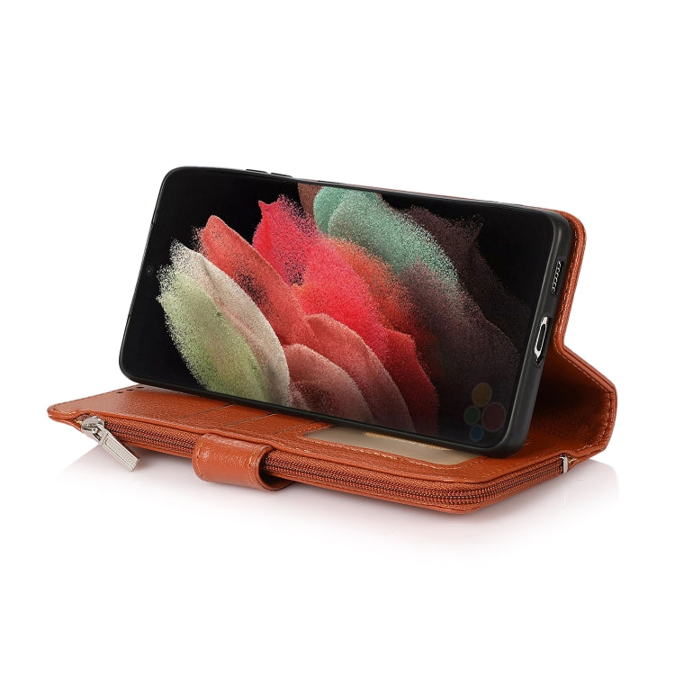 For Samsung Galaxy S21 Ultra 5G Microfiber Zipper Horizontal Flip Leather Case