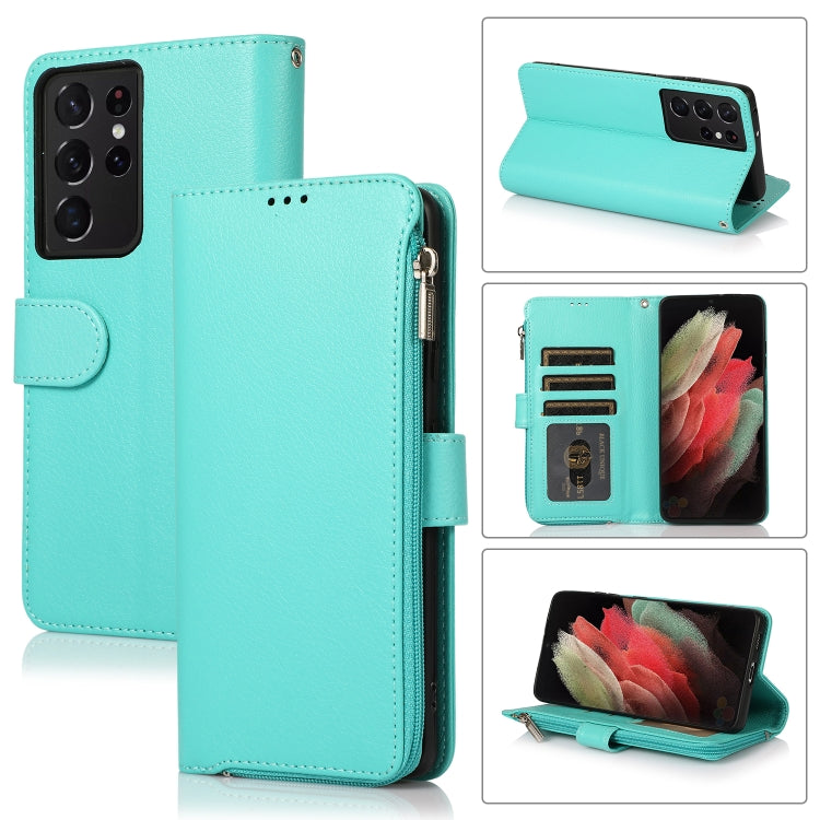 For Samsung Galaxy S21 Ultra 5G Microfiber Zipper Horizontal Flip Leather Case