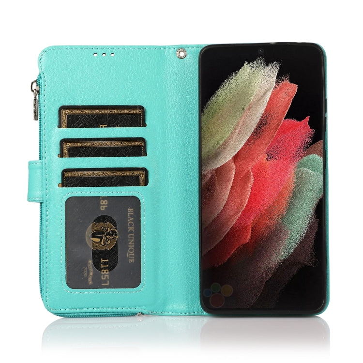 For Samsung Galaxy S21 Ultra 5G Microfiber Zipper Horizontal Flip Leather Case