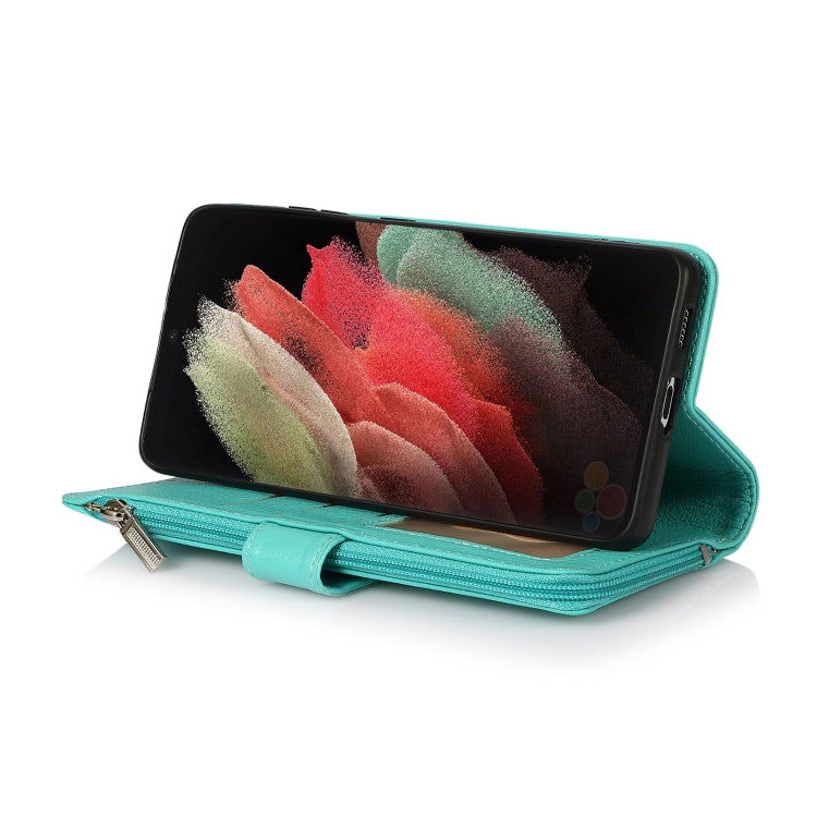 For Samsung Galaxy S21 Ultra 5G Microfiber Zipper Horizontal Flip Leather Case