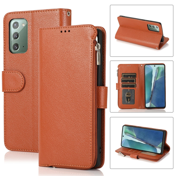 For Samsung Galaxy Note20 Microfiber Zipper Horizontal Flip Leather Case