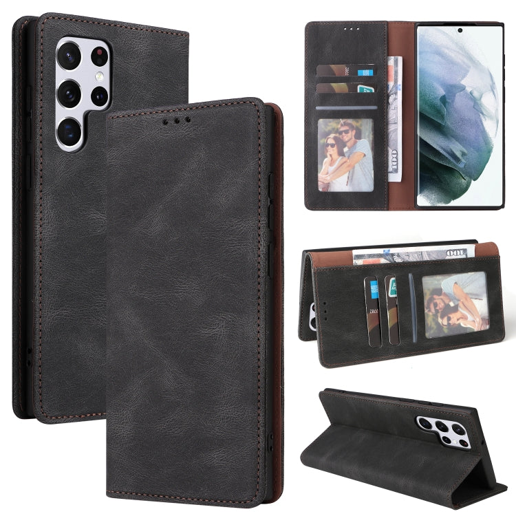 For Samsung Galaxy S22 Ultra 5G Simple Suction Closure Leather Phone Case