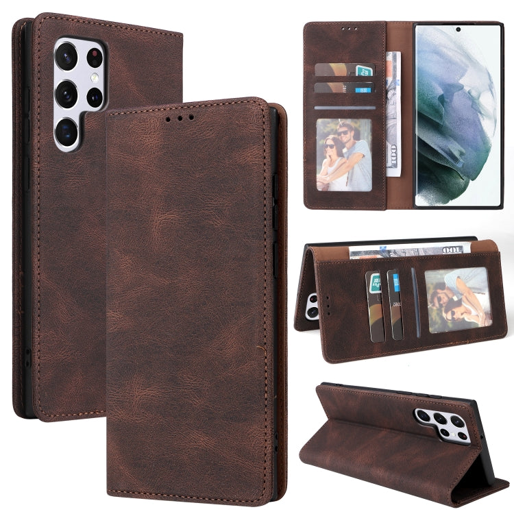 For Samsung Galaxy S22 Ultra 5G Simple Suction Closure Leather Phone Case
