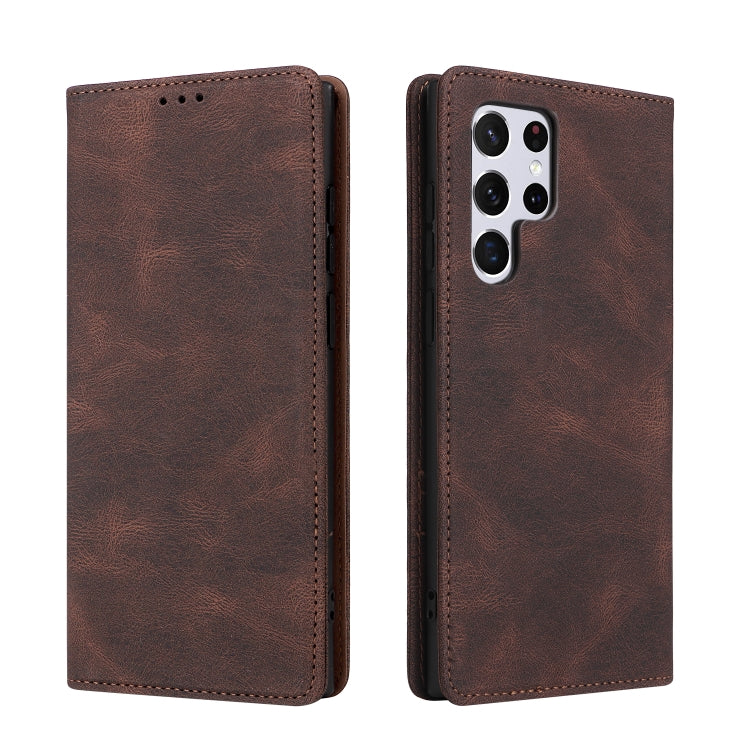 For Samsung Galaxy S22 Ultra 5G Simple Suction Closure Leather Phone Case