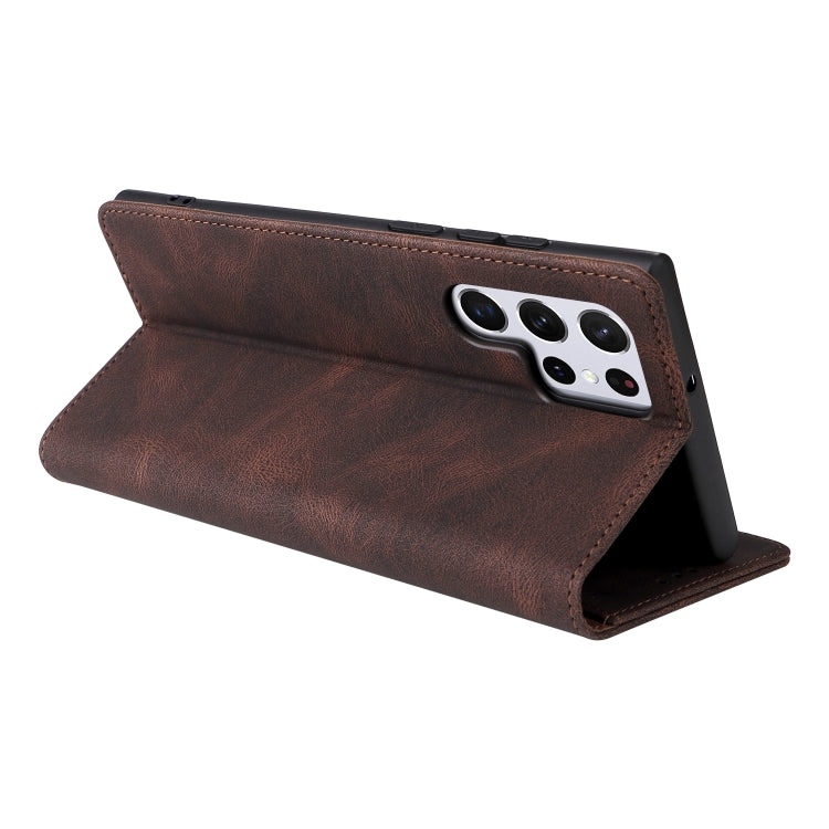 For Samsung Galaxy S22 Ultra 5G Simple Suction Closure Leather Phone Case