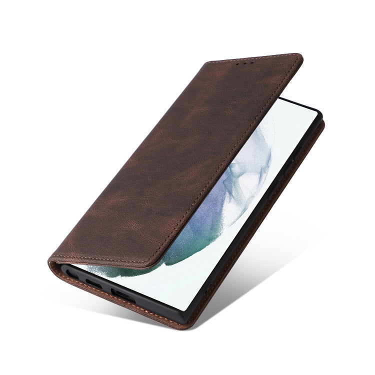 For Samsung Galaxy S22 Ultra 5G Simple Suction Closure Leather Phone Case