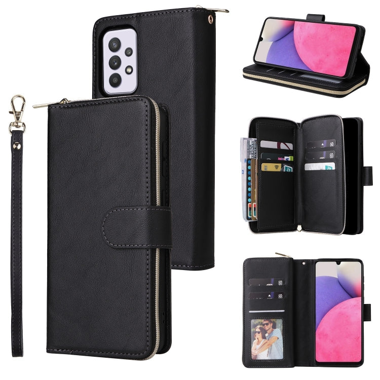 For Samsung Galaxy A33 5G 9 Card Slots Zipper Wallet Bag Leather Phone Case